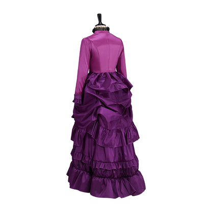 Medieval Purple Long Sleeved Gown with Layered Ruffles for Historical Reenactments Medieval Themed Events Halloween and Christmas
