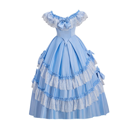 Renaissance Light Blue Ruffled Tiered Ball Gown Dress for Historical Reenactments  Halloween and Christmas Costumes