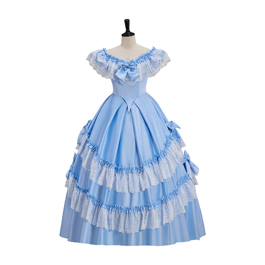 Renaissance Light Blue Ruffled Tiered Ball Gown Dress for Historical Reenactments  Halloween and Christmas Costumes
