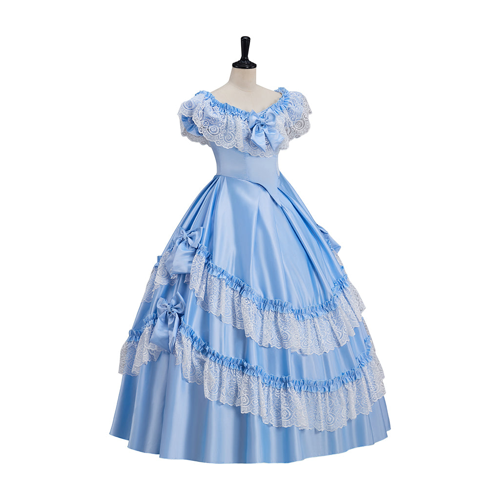 Renaissance Light Blue Ruffled Tiered Ball Gown Dress for Historical Reenactments  Halloween and Christmas Costumes