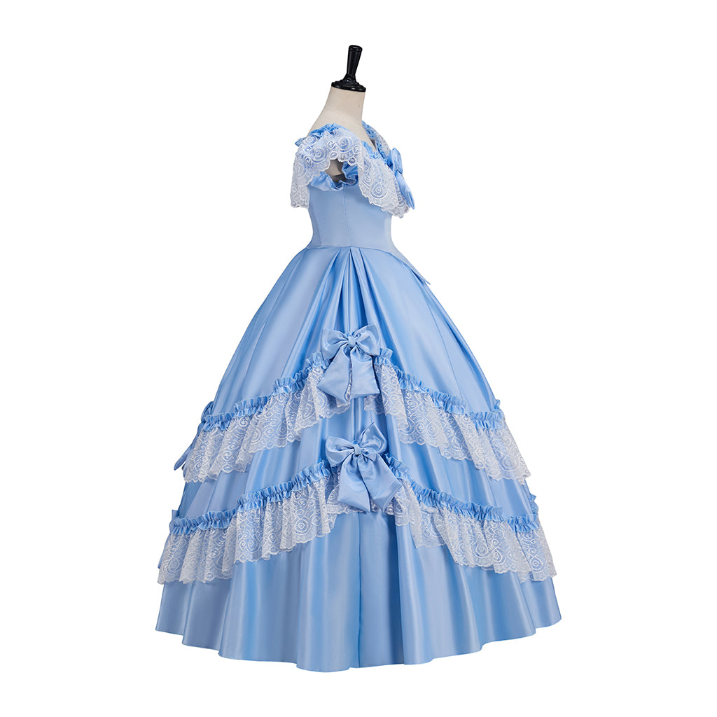 Renaissance Light Blue Ruffled Tiered Ball Gown Dress for Historical Reenactments  Halloween and Christmas Costumes