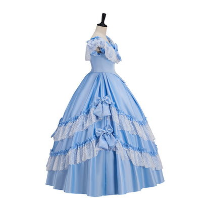 Renaissance Light Blue Ruffled Tiered Ball Gown Dress for Historical Reenactments  Halloween and Christmas Costumes