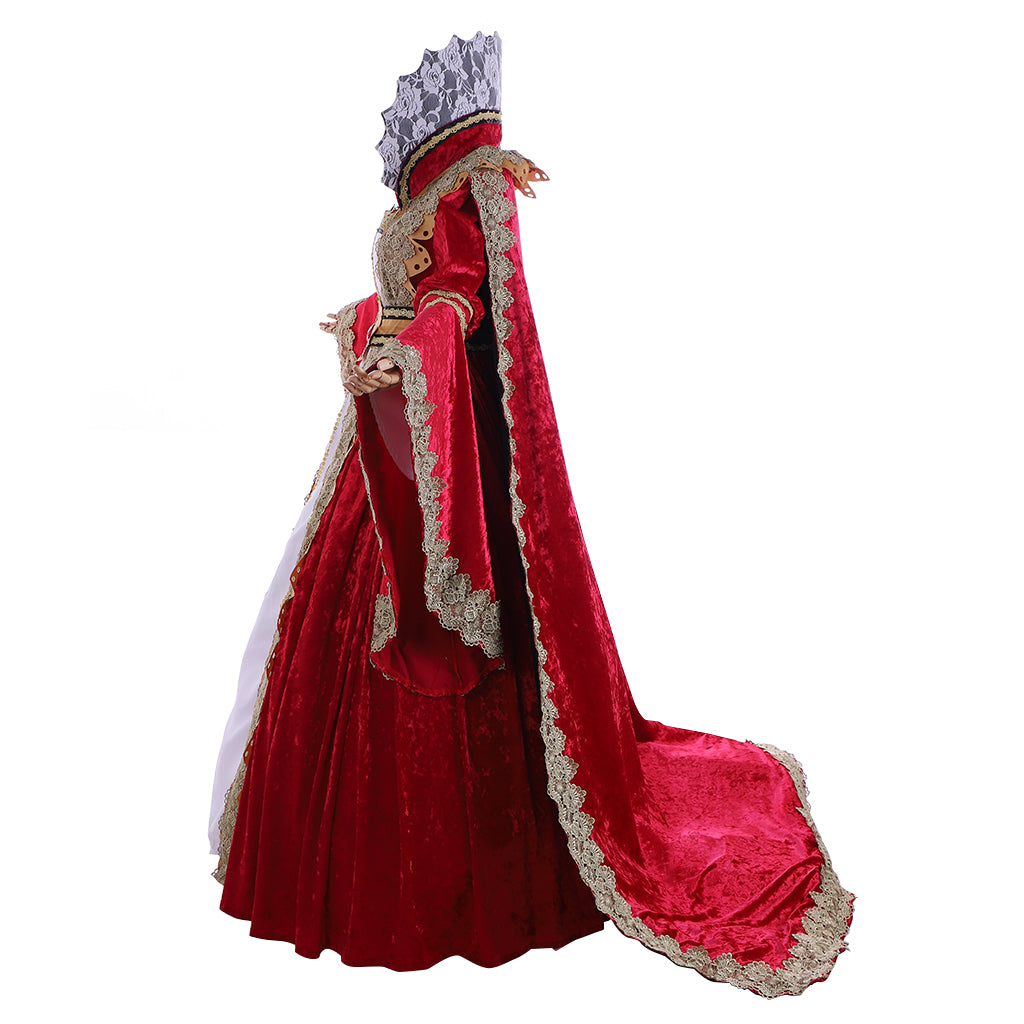 Queen Elizabeth Tudor Period Dress Renaissance Medieval Anne Boleyn Dress GownProm Outfit Princess Shakespeare Red - Gold Embroidered Long Sleeve Women's Halloween Carnival Valentine's Day Party Evening Party Masquerade Adults' Dress All