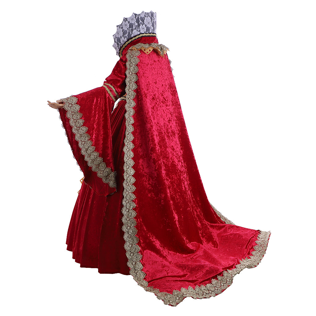 Queen Elizabeth Tudor Period Dress Renaissance Medieval Anne Boleyn Dress GownProm Outfit Princess Shakespeare Red - Gold Embroidered Long Sleeve Women's Halloween Carnival Valentine's Day Party Evening Party Masquerade Adults' Dress All