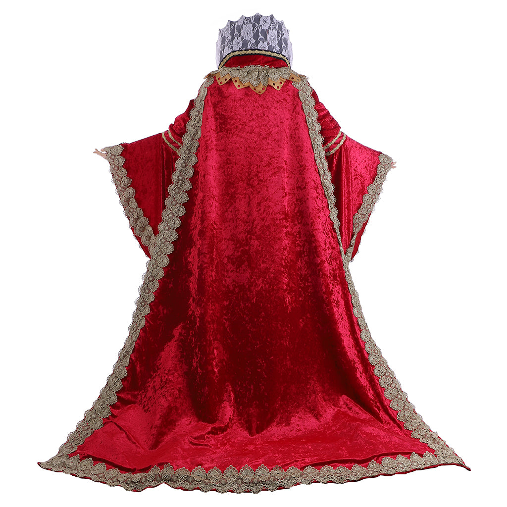 Queen Elizabeth Tudor Period Dress Renaissance Medieval Anne Boleyn Dress GownProm Outfit Princess Shakespeare Red - Gold Embroidered Long Sleeve Women's Halloween Carnival Valentine's Day Party Evening Party Masquerade Adults' Dress All