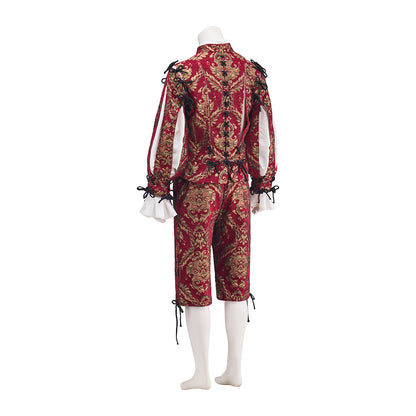 Medieval Red Ornate Knightly Ensemble with Intricate Pattern Detailing for Historical Reenactments Halloween and Christmas