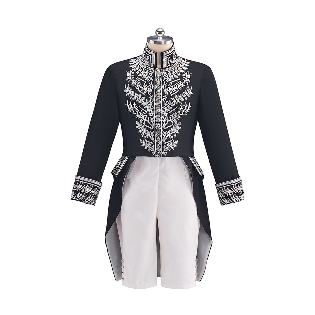 Medieval Black coat with Silver Embroidered Detailing and White Breeches for Historical Reenactments Halloween and Christmas