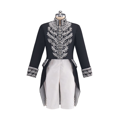 Medieval Black coat with Silver Embroidered Detailing and White Breeches for Historical Reenactments Halloween and Christmas