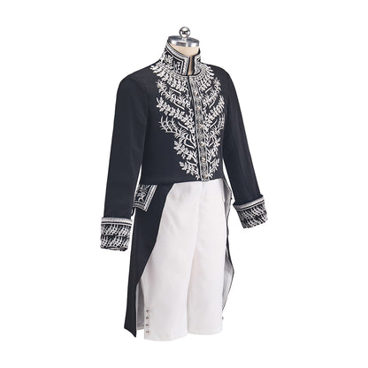 Medieval Black coat with Silver Embroidered Detailing and White Breeches for Historical Reenactments Halloween and Christmas