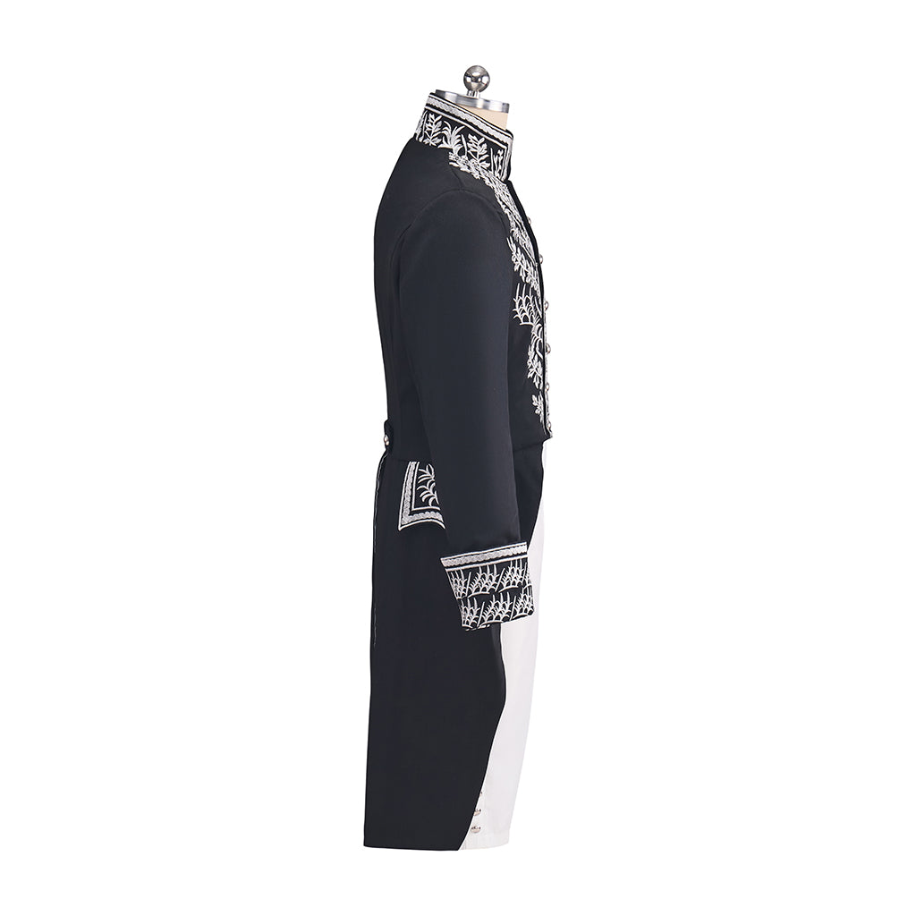 Medieval Black coat with Silver Embroidered Detailing and White Breeches for Historical Reenactments Halloween and Christmas