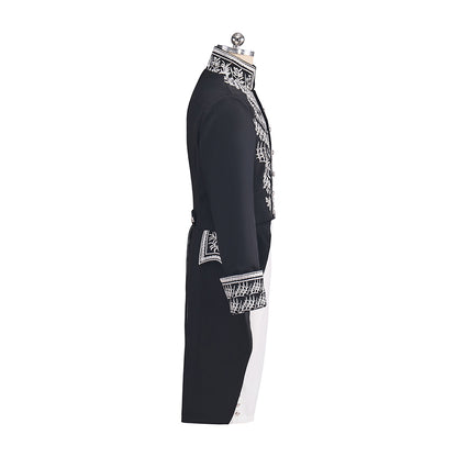 Medieval Black coat with Silver Embroidered Detailing and White Breeches for Historical Reenactments Halloween and Christmas