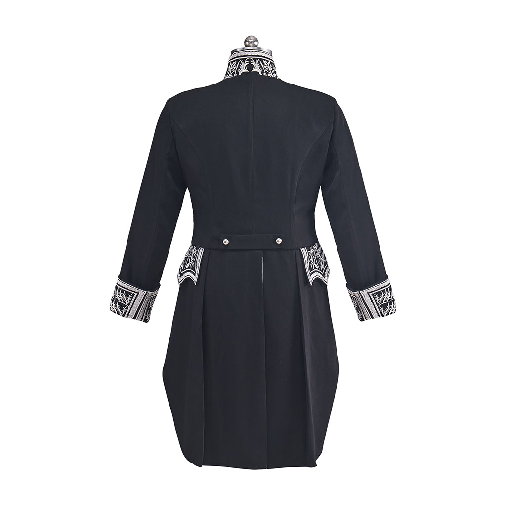 Medieval Black coat with Silver Embroidered Detailing and White Breeches for Historical Reenactments Halloween and Christmas
