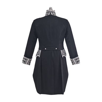 Medieval Black coat with Silver Embroidered Detailing and White Breeches for Historical Reenactments Halloween and Christmas
