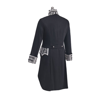 Medieval Black coat with Silver Embroidered Detailing and White Breeches for Historical Reenactments Halloween and Christmas