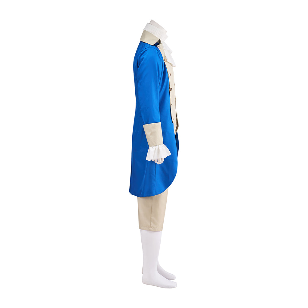 Medieval Blue Coat with White Ruffled Detailing Beige Waistcoat and Breeches for Historical Reenactments Halloween and Christmas