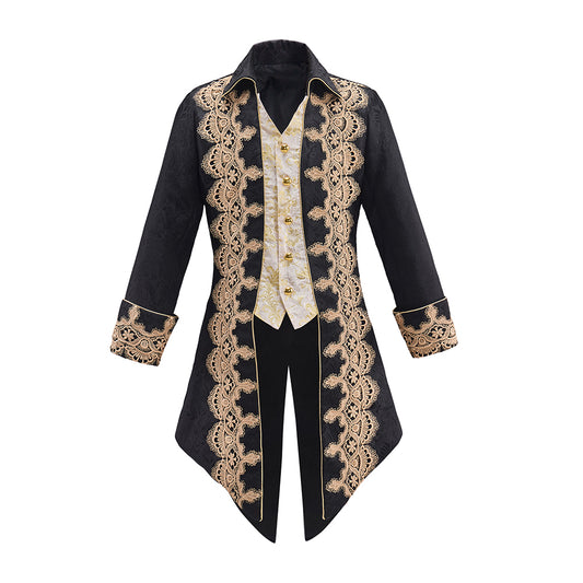 Medieval Black Velvet Gold Embroidered Tailcoat for Historical Reenactments Medieval Themed Events Halloween and Christmas Celebrations