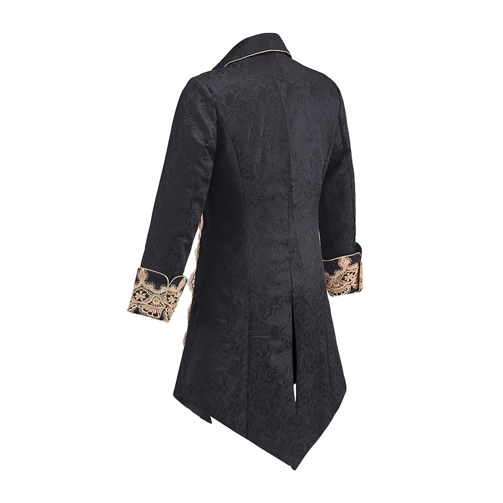 Medieval Black Velvet Gold Embroidered Tailcoat for Historical Reenactments Medieval Themed Events Halloween and Christmas Celebrations