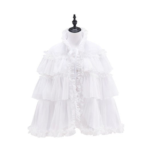 Victorian White Ruffled Tiered Capelet for Historical Reenactments Victorian Themed Events Costume Parties Halloween and Christmas Celebrations