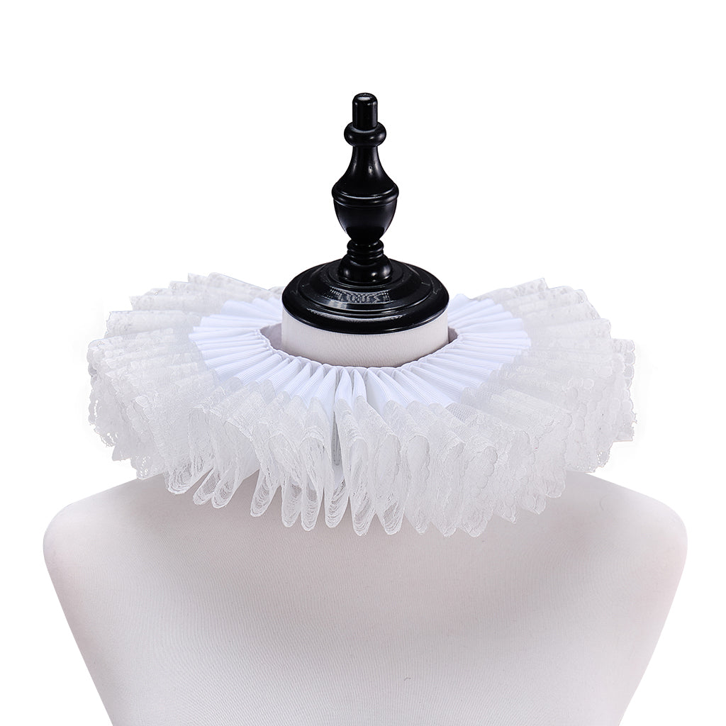 Medieval White Ruffled Collar with Ornate Frilled Detailing for Historical Reenactments Medieval Themed Events Halloween and Christmas