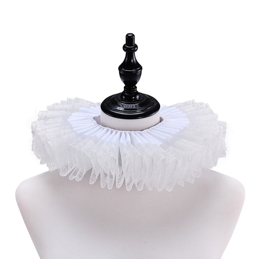 Medieval White Ruffled Collar with Ornate Frilled Detailing for Historical Reenactments Medieval Themed Events Halloween and Christmas