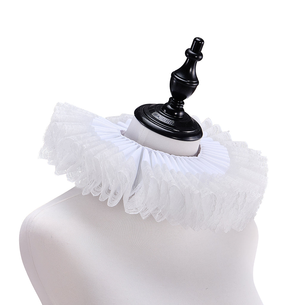 Medieval White Ruffled Collar with Ornate Frilled Detailing for Historical Reenactments Medieval Themed Events Halloween and Christmas