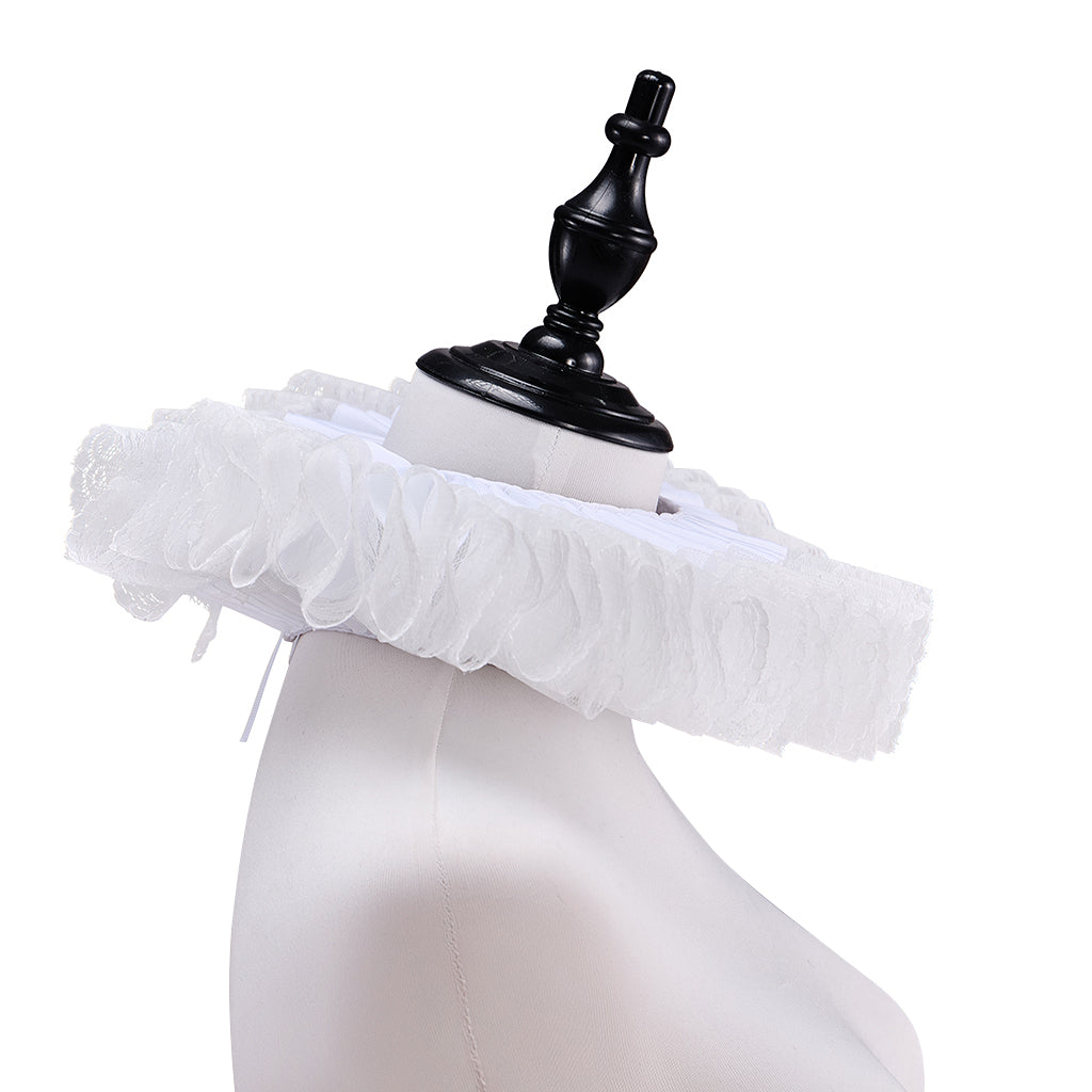 Medieval White Ruffled Collar with Ornate Frilled Detailing for Historical Reenactments Medieval Themed Events Halloween and Christmas