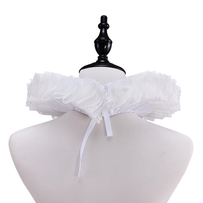 Medieval White Ruffled Collar with Ornate Frilled Detailing for Historical Reenactments Medieval Themed Events Halloween and Christmas