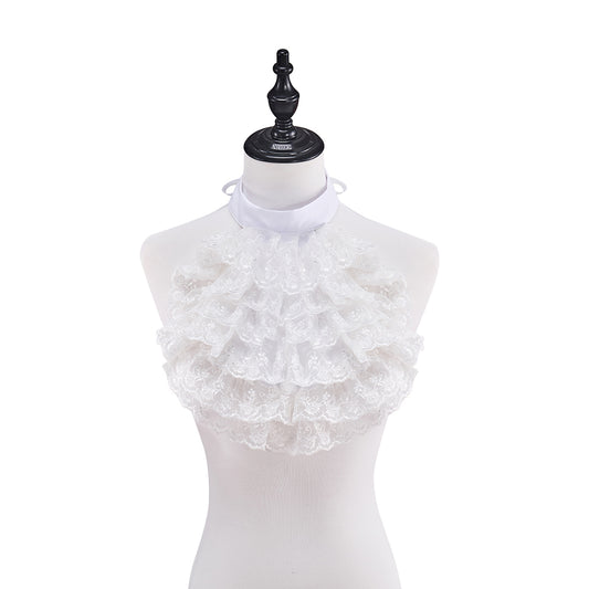 Medieval White Ruffled Collar with Ornate Frilled Detailing for Historical Reenactments Medieval Themed Events Halloween and Christmas