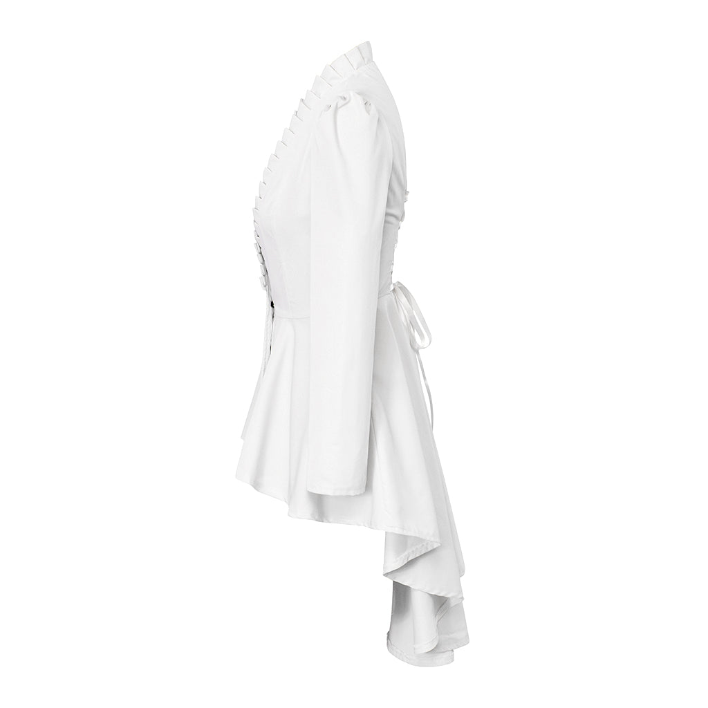 Medieval Style White Structured Jacket with Notched Collar Single Button Peplum Asymmetric Hem for Historical Reenactments Cosplay Events
