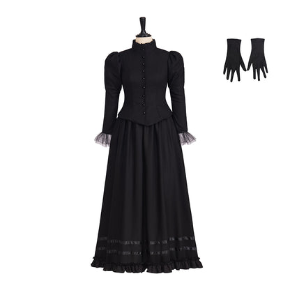 Medieval Style High necked Long sleeved Black Gown for Historical Reenactments Cosplay Events Medieval Themed Gatherings Halloween Christmas