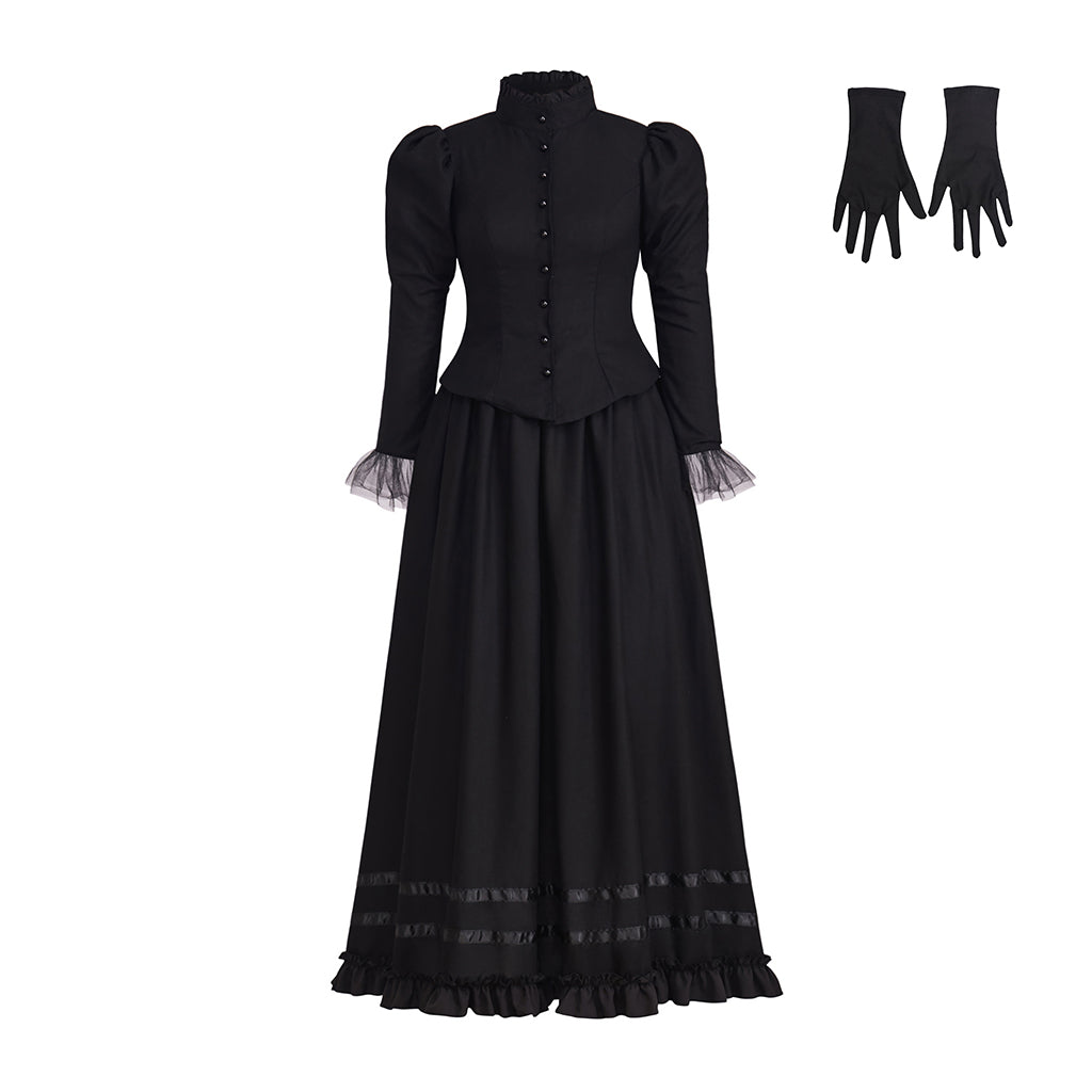Medieval Style High necked Long sleeved Black Gown for Historical Reenactments Cosplay Events Medieval Themed Gatherings Halloween Christmas