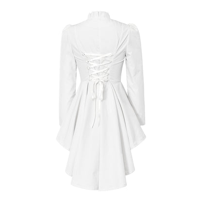 Medieval Style White Structured Jacket with Notched Collar Single Button Peplum Asymmetric Hem for Historical Reenactments Cosplay Events