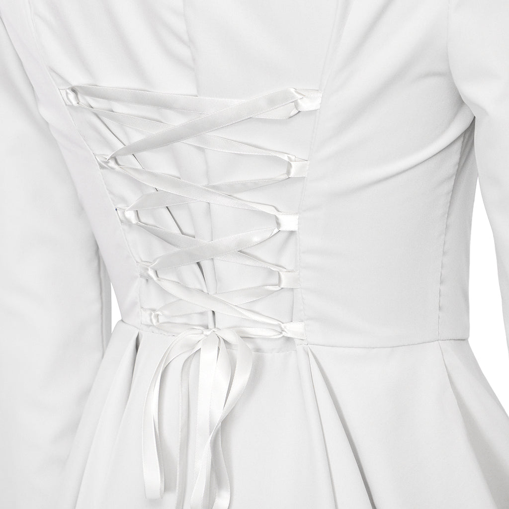 Medieval Style White Structured Jacket with Notched Collar Single Button Peplum Asymmetric Hem for Historical Reenactments Cosplay Events