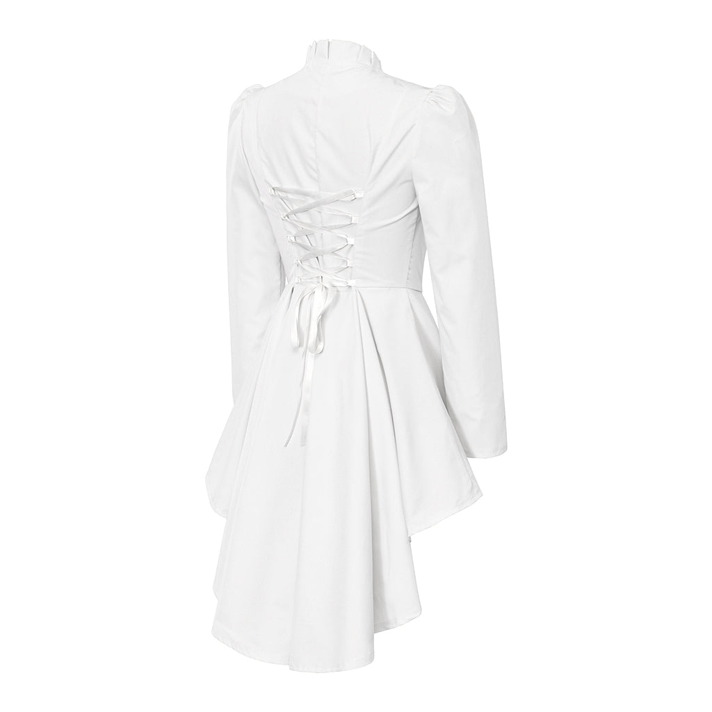 Medieval Style White Structured Jacket with Notched Collar Single Button Peplum Asymmetric Hem for Historical Reenactments Cosplay Events