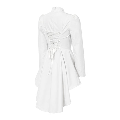 Medieval Style White Structured Jacket with Notched Collar Single Button Peplum Asymmetric Hem for Historical Reenactments Cosplay Events