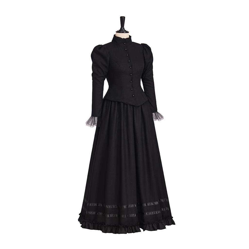 Medieval Style High necked Long sleeved Black Gown for Historical Reenactments Cosplay Events Medieval Themed Gatherings Halloween Christmas