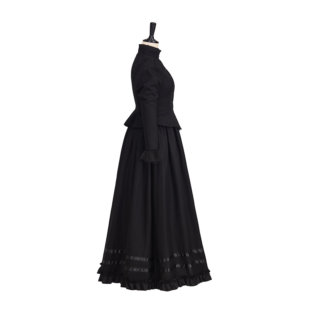 Medieval Style High necked Long sleeved Black Gown for Historical Reenactments Cosplay Events Medieval Themed Gatherings Halloween Christmas