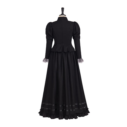 Medieval Style High necked Long sleeved Black Gown for Historical Reenactments Cosplay Events Medieval Themed Gatherings Halloween Christmas