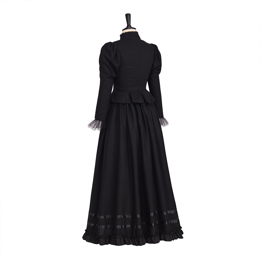 Medieval Style High necked Long sleeved Black Gown for Historical Reenactments Cosplay Events Medieval Themed Gatherings Halloween Christmas