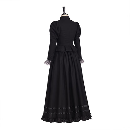 Medieval Style High necked Long sleeved Black Gown for Historical Reenactments Cosplay Events Medieval Themed Gatherings Halloween Christmas