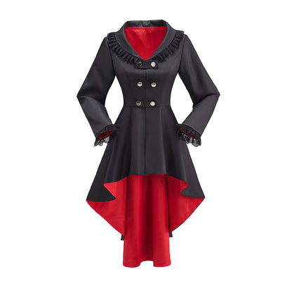 Victorian Gothic Black Double Breasted Red Lining Tailcoat for Historical Reenactments Gothic Themed Events Costume Parties Halloween and Christmas