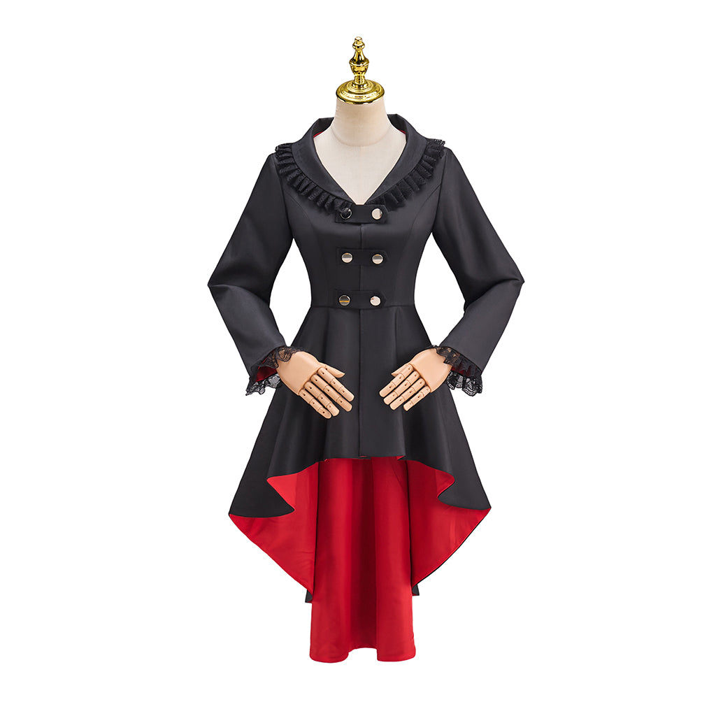Victorian Gothic Black Double Breasted Red Lining Tailcoat for Historical Reenactments Gothic Themed Events Costume Parties Halloween and Christmas