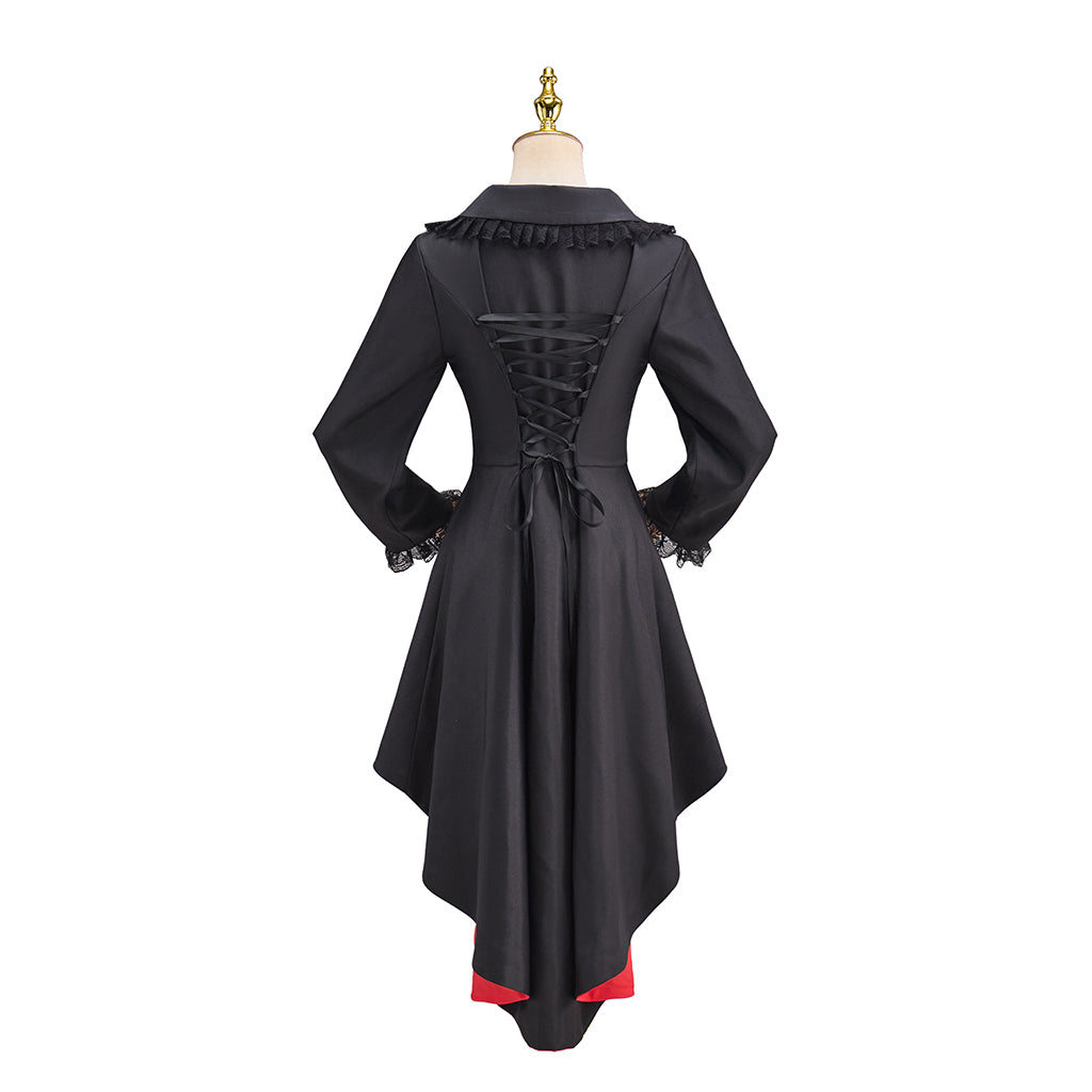 Victorian Gothic Black Double Breasted Red Lining Tailcoat for Historical Reenactments Gothic Themed Events Costume Parties Halloween and Christmas