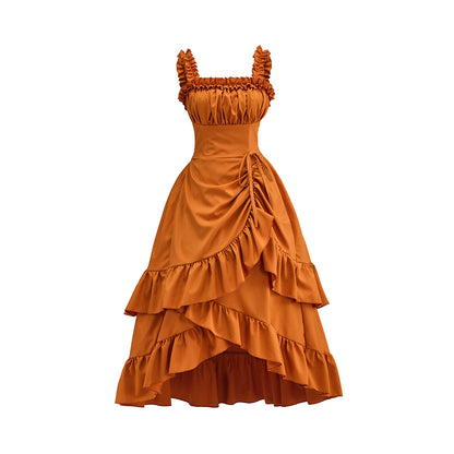 Victorian Orange Bodice Tiered Ruffled Maxi Dress for Historical Reenactments Victorian Themed Events Costume Parties Halloween and Christmas