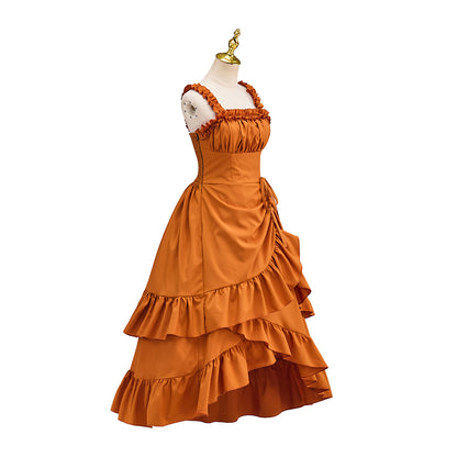 Victorian Orange Bodice Tiered Ruffled Maxi Dress for Historical Reenactments Victorian Themed Events Costume Parties Halloween and Christmas