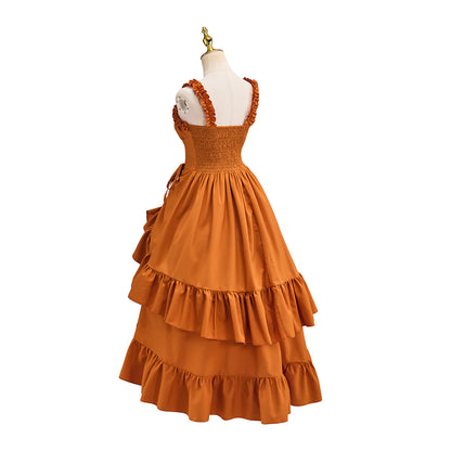 Victorian Orange Bodice Tiered Ruffled Maxi Dress for Historical Reenactments Victorian Themed Events Costume Parties Halloween and Christmas