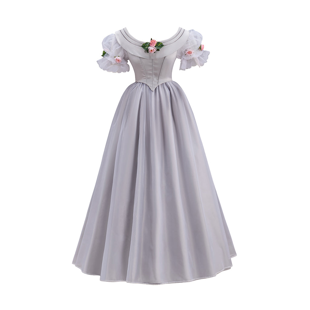 Regency Light Gray Square Neck Puff Sleeve Maxi Gown for Historical Reenactments Regency Themed Events Costume Parties Halloween and Christmas