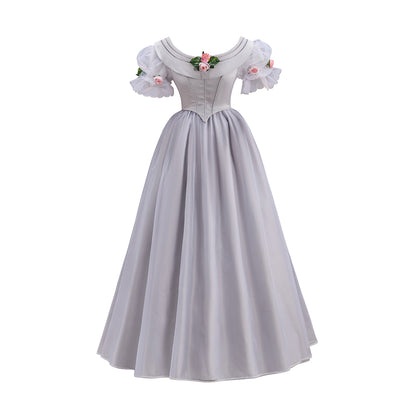 Regency Light Gray Square Neck Puff Sleeve Maxi Gown for Historical Reenactments Regency Themed Events Costume Parties Halloween and Christmas
