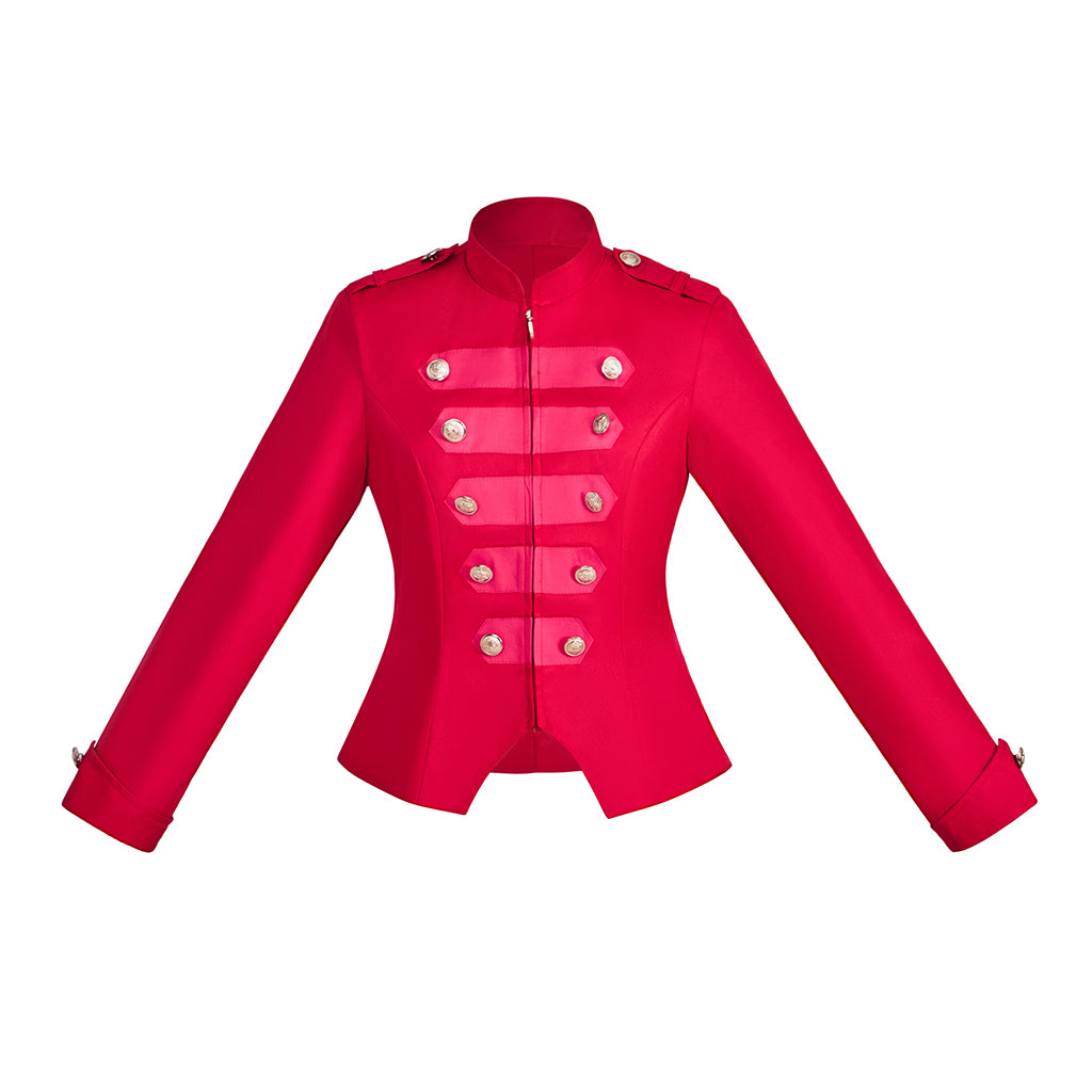 Medieval Style Red Military - Inspired Jacket with Stand - Up Collar and Metallic Buttons for Historical Reenactments Halloween Christmas