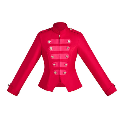 Medieval Style Red Military - Inspired Jacket with Stand - Up Collar and Metallic Buttons for Historical Reenactments Halloween Christmas